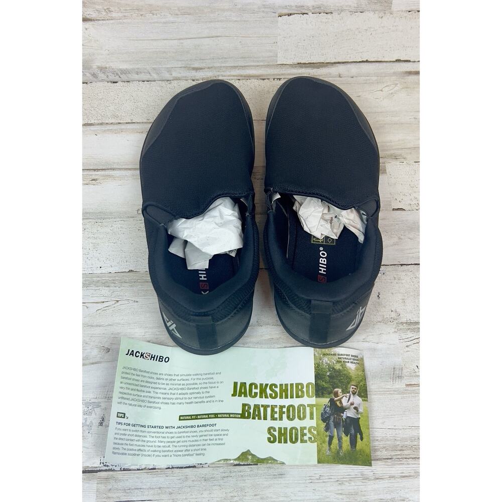JACKSHIBO Mens 7.5 Barefoot Shoes Wide Toe Minimalist Slip On Black Zero Drop